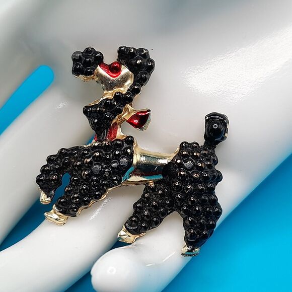 Vintage Black Enamel French Poodle Brooch, Figural Pin - Picture 3 of 9